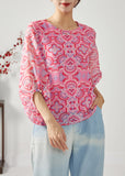 peopleterritory Fashion Rose Oversized Print Chiffon Shirt Top Bracelet Sleeve LY1115