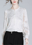 peopleterritory Fashion White O-Neck Button Jacquard Slik Shirt Spring LY0106