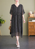 peopleterritory French Black V Neck Hooded Print Chiffon Dress Summer LY1503