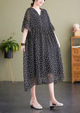 peopleterritory French Black V Neck Hooded Print Chiffon Dress Summer LY1503