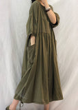 peopleterritory French Grey Oversized Patchwork Drawstring Wrinkled Cotton Dress Half Sleeve LY1305