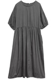 peopleterritory French Grey Oversized Patchwork Drawstring Wrinkled Cotton Dress Half Sleeve LY1305