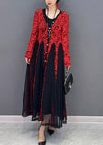peopleterritory French Red O-Neck Print Tulle Maxi Dresses Spring