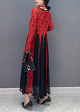 peopleterritory French Red O-Neck Print Tulle Maxi Dresses Spring
