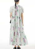 peopleterritory Green Print Button Maxi Dress Short Sleeve LY1207