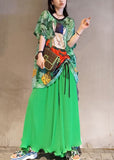peopleterritory Green Print Chiffon Two Piece Set Women Clothing Drawstring Summer LY1580