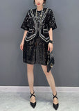 peopleterritory Handmade Black Sequins Patchwork False Two Pieces Dresses Spring LC0362