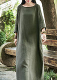 peopleterritory Handmade Green Patchwork Cozy Long Dress Spring LY1953