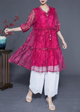 peopleterritory Handmade Rose Ruffled Exra Large Hem Chiffon Party Dress Half Sleeve LY1085