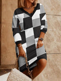 peopleterritory Plus Size V Neck Plaid Print Dress AC2038