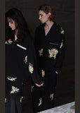 peopleterritory Italian Black Peter Pan Collar Print Button Cotton Couple Pajamas Two Pieces Set Spring LY1902