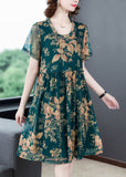 peopleterritory Italian Green O-Neck Print Holiday Long Dress Summer LY1781