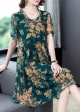 peopleterritory Italian Green O-Neck Print Holiday Long Dress Summer LY1781