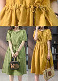 peopleterritory Italian Green Ruffled Solid Linen Long Dresses Summer LY1751