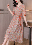 peopleterritory Italian V Neck Print Wrinkled Holiday Maxi Dress Short Sleeve LY1738