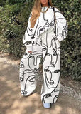 peopleterritory Italian White Print Top And Wide Leg Pants Two Piece Set Spring LY1950