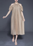 peopleterritory Khaki Cold Shoulder Silk Party Dress Oversized Summer LY1840