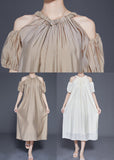 peopleterritory Khaki Cold Shoulder Silk Party Dress Oversized Summer LY1840