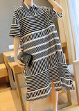 peopleterritory Loose Black Peter Pan Collar Striped Side Open Shirt Dress Summer LY1481
