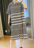peopleterritory Loose Black Peter Pan Collar Striped Side Open Shirt Dress Summer LY1481