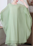 peopleterritory Loose Pea Green O-Neck Chiffon Maxi Dresses Spring LY1730