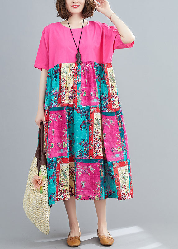 peopleterritory Loose Rose Oversized Patchwork Cotton Long Dresses Summer LY1540