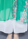 peopleterritory Modern Green V Neck Ruffled Patchwork Print Chiffon Dress Half Sleeve LY1764