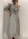 peopleterritory Modern Grey Hooded Ruffled Patchwork Cotton Dresses Spring LY1361