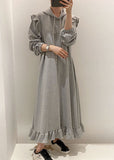 peopleterritory Modern Grey Hooded Ruffled Patchwork Cotton Dresses Spring LY1361