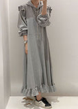 peopleterritory Modern Grey Hooded Ruffled Patchwork Cotton Dresses Spring LY1361