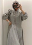 peopleterritory Modern Grey Hooded Ruffled Patchwork Cotton Dresses Spring LY1361