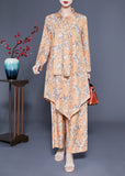 peopleterritory Modern Khaki Bow Asymmetrical Design Print Silk Two Piece Set Women Clothing Spring
