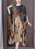 peopleterritory Modern Oversized Print Silk Holiday Dress Batwing Sleeve LY1730