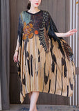 peopleterritory Modern Oversized Print Silk Holiday Dress Batwing Sleeve LY1730