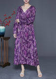 peopleterritory Modern Purple Oversized Print Silk Ankle Dress Spring LY1819