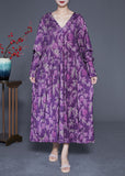 peopleterritory Modern Purple Oversized Print Silk Ankle Dress Spring LY1819