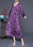 peopleterritory Modern Purple Oversized Print Silk Ankle Dress Spring LY1819