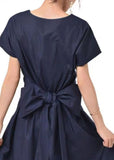 peopleterritory Navy Patchwork Cotton Long Dresses V Neck Wrinkled Summer LY1319