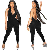 peopleterritory Open Back Solid Halter Skinny Jumpsuits For Women FF223