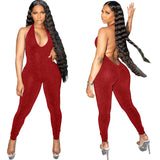 peopleterritory Open Back Solid Halter Skinny Jumpsuits For Women FF223