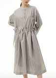 peopleterritory Organic Grey Pockets Wrinkled Patchwork Cotton  Dress Spring LY1170