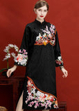 peopleterritory Original Design Navy Embroideried Jacquard Silk Chinese Style Dress Vestidos Spring LY1684