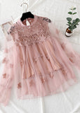 peopleterritory Pink Patchwork Tulle Two Pieces Set Embroideried Floral Spring LY1398