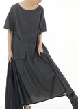 peopleterritory Plus Size Black Patchwork Solid Cotton Long Dress Summer LY1198