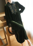 peopleterritory Plus Size Blackish Green Embroideried Patchwork Silk Velour Party Dress Spring LY1405