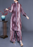 peopleterritory Plus Size Brown Peter Pan Collar Tie Dye Silk Long Shirt And Straight Pants Two Pieces Set Spring LC0409