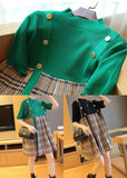 peopleterritory Plus Size Green Stand Collar Patchwork Plaid Knit Mid Dresses Summer LY1400