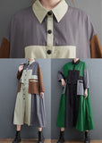peopleterritory Plus Size Grey Oversized Patchwork Cotton Shirt Dress Spring LY1548