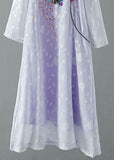 peopleterritory Purple Patchwork Chiffon Dresses Embroideried Chinese Button Spring LY1721