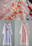 peopleterritory Purple Patchwork Chiffon Dresses Embroideried Chinese Button Spring LY1721